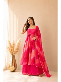 DEASHA INDIA - Women's Pink Chiffon Solid Kurta with Palazzo & Dupatta