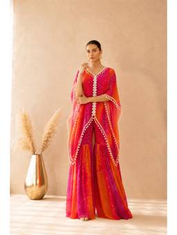 DEASHA INDIA - Women's Orange Chiffon Printed Kurta and Pant