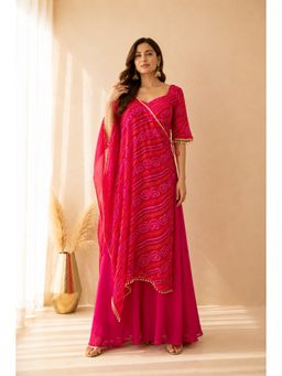 DEASHA INDIA - Women's Pink Chiffon Solid Kurta with Palazzo & Dupatta