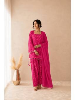 DEASHA INDIA - Women's Pink Cotton Solid Kurti with Farshi Pant & Dupatta