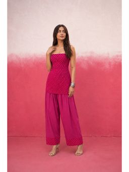 DEASHA INDIA - Women's Pink Georgette Solid Kurti and Farshi Pant