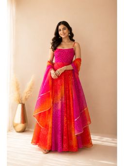 DEASHA INDIA - Women's Multi-Colour Chiffon Printed Anarkali with Pant & Dupatta