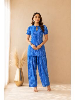 DEASHA INDIA - Women's Blue Cotton Printed Kurta and Farshi Pant
