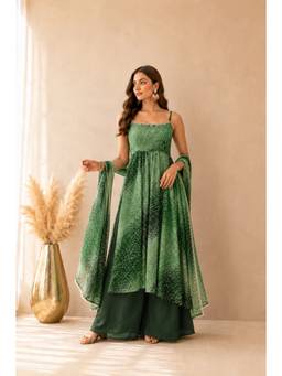 DEASHA INDIA - Women's Green Chiffon Solid Kurta with Palazzo & Dupatta