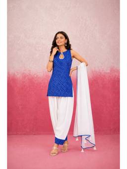 DEASHA INDIA - Women's Blue Kota Solid Kurti with Farshi Pant & Dupatta
