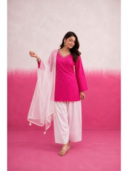 DEASHA INDIA - Women's Pink Kota Solid Kurti with Farshi Pant & Dupatta