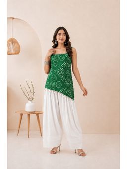 DEASHA INDIA - Women's Green Georgette Solid Kurti and Farshi Pant