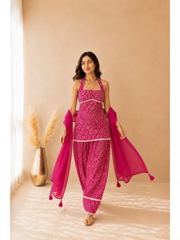 DEASHA INDIA - Women's Pink Cotton Solid Kurta with Farshi Pant & Dupatta