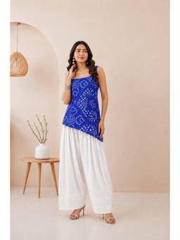 DEASHA INDIA - Women's Blue Georgette Solid Kurti and Farshi Pant