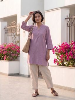Gharana India - Women's Purple Cotton Solid Kurta and Pant