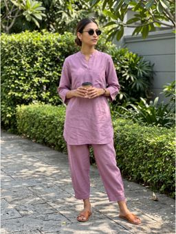 Gharana India - Women's Purple Cotton Solid Kurta and Pant