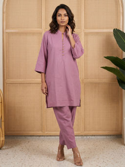 Gharana India - Women's Purple Cotton Solid Kurta and Pant