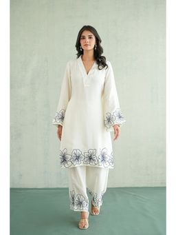 Masoomm - Women's White Shanton Embroidered Kurta and Pant