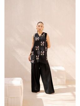 Khushboo & Pankaj - Women's Black Silk Embroidered Kurta and Pant