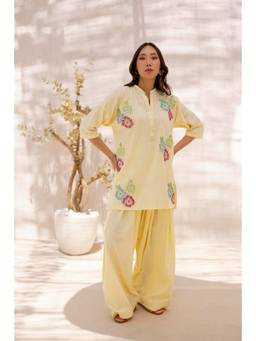 Khushboo & Pankaj - Women's Yellow Silk Embroidered Kurta and Pant
