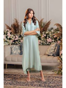 Khushboo & Pankaj - Women's Green Silk Embroidered Kurta and Pant