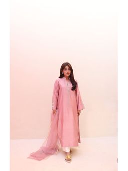 Khushboo & Pankaj - Women's Pink Cotton Embroidered Kurta with Pant & Dupatta