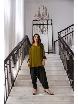 Khushboo & Pankaj - Women's Khaki Crepe Embroidered Kurta and Salwar