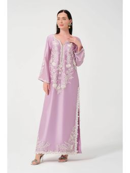 Khushboo & Pankaj - Women's Purple Cotton Silk Embroidered Kurta and Pant
