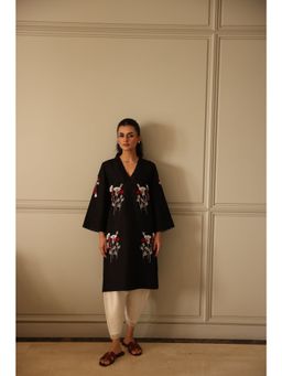 Khushboo & Pankaj - Women's Black Cotton Embroidered Kurta and Salwar