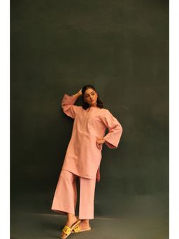 Khushboo & Pankaj - Women's Peach Cotton Solid Kurta and Pant