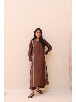 Khushboo & Pankaj - Women's Brown Cotton Solid Kurta and Pant