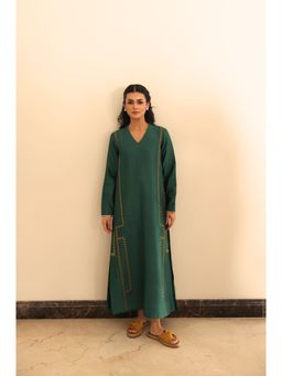 Khushboo & Pankaj - Women's Green Cotton Solid Kurta and Pant