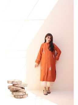 Khushboo & Pankaj - Women's Orange Cotton Solid Kurta and Pant