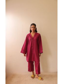 Khushboo & Pankaj - Women's Pink Cotton Solid Kurta and Pant
