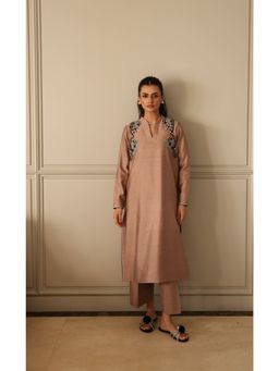 Khushboo & Pankaj - Women's Beige Cotton Solid Kurta and Pant