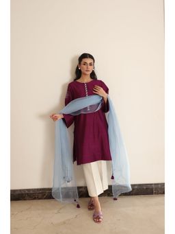 Khushboo & Pankaj - Women's Pink Cotton Solid Kurta with Pant & Dupatta
