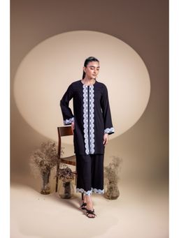 Khushboo & Pankaj - Women's Black Cotton Solid Kurta and Palazzo