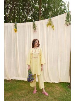 Khushboo & Pankaj - Women's Yellow Cotton Solid Kurta and Pant