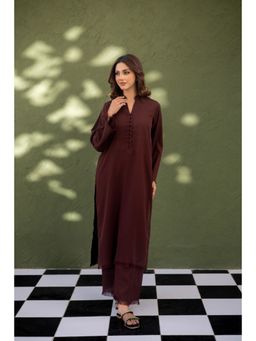 Khushboo & Pankaj - Women's Brown Cotton Solid Kurta and Pant