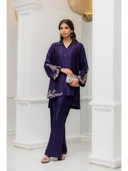 Khushboo & Pankaj - Women's Purple Silk Embroidered Kurta and Pant