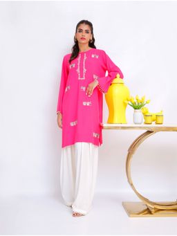 Khushboo & Pankaj - Women's Pink Blended Embroidered Kurta and Pant