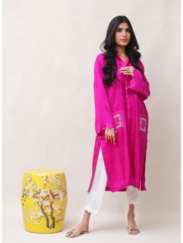Khushboo & Pankaj - Women's Pink Silk Embroidered Kurta and Pant