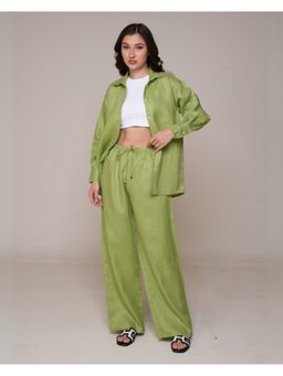 Khushboo & Pankaj - Women's Green Linen Solid Kurta and Pant