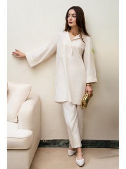 Khushboo & Pankaj - Women's White Cotton Solid Kurta and Pant