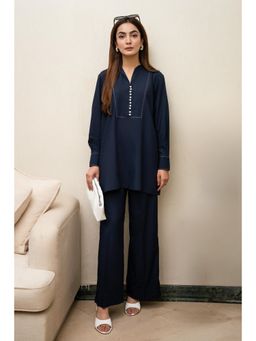Khushboo & Pankaj - Women's Blue Cotton Solid Kurta and Pant