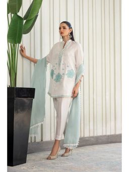 Khushboo & Pankaj - Women's White Silk Embroidered Kurta with Pant & Dupatta