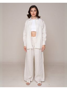 Khushboo & Pankaj - Women's White Linen Solid Kurta and Pant