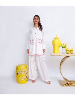 Khushboo & Pankaj - Women's White Blended Embroidered Kurta and Pant