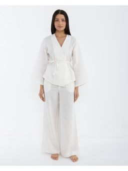 Khushboo & Pankaj - Women's White Linen Solid Kurta and Pant