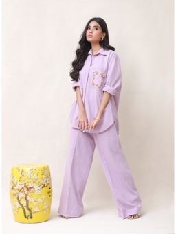 Khushboo & Pankaj - Women's Purple Linen Solid Kurta and Pant