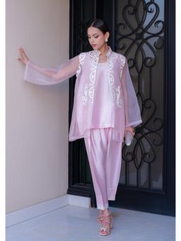 Khushboo & Pankaj - Women's Purple Silk Embroidered Jacket with Inner & Pant