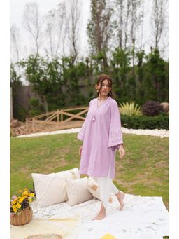 Khushboo & Pankaj - Women's Purple Cotton Embroidered Kurta and Dhoti