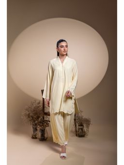 Khushboo & Pankaj - Women's Yellow Cotton Solid Kurta and Pant