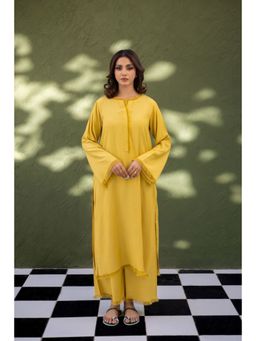 Khushboo & Pankaj - Women's Yellow Cotton Solid Kurta and Pant