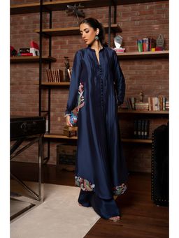 Khushboo & Pankaj - Women's Blue Cotton Solid Kurta and Pant